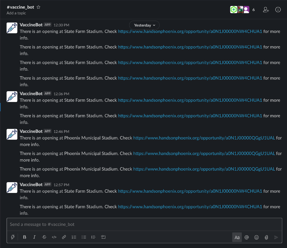 Slack notifications for volunteer opportunities