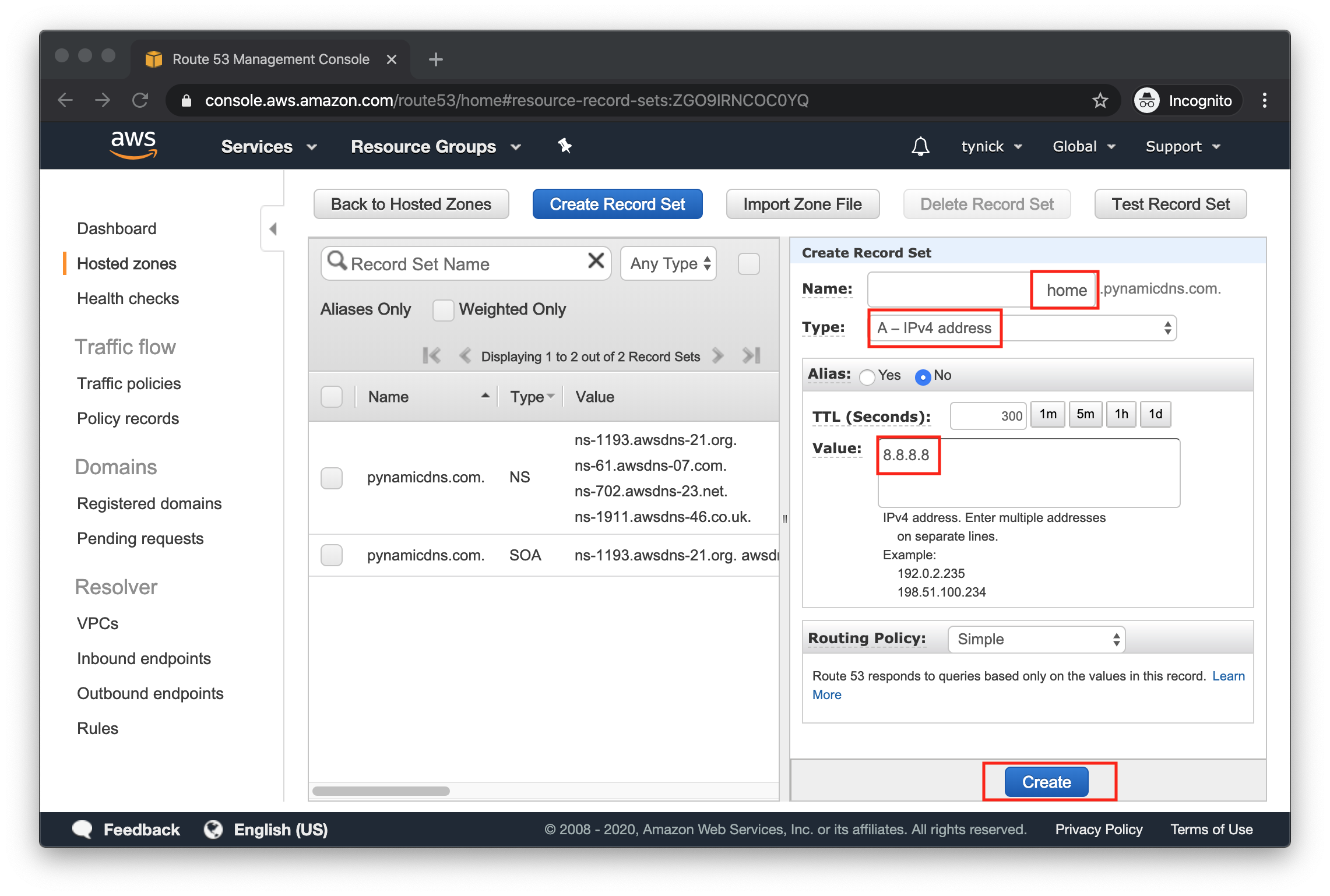 AWS Route53 Create Record Set