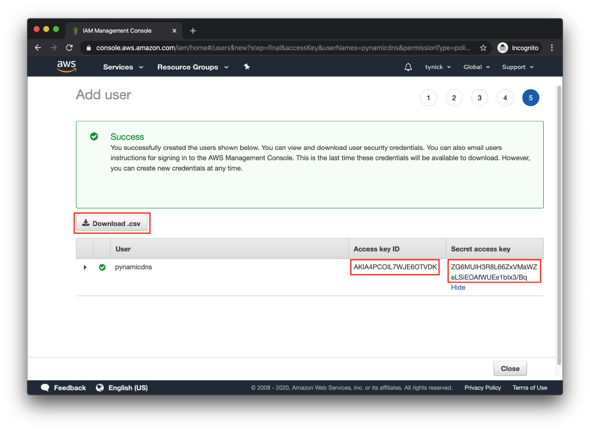 AWS IAM Add User Success