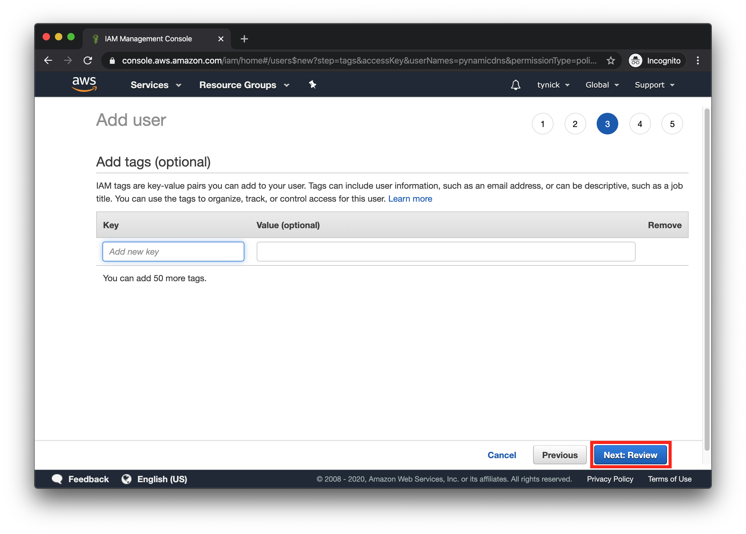 AWS IAM Add User Tags