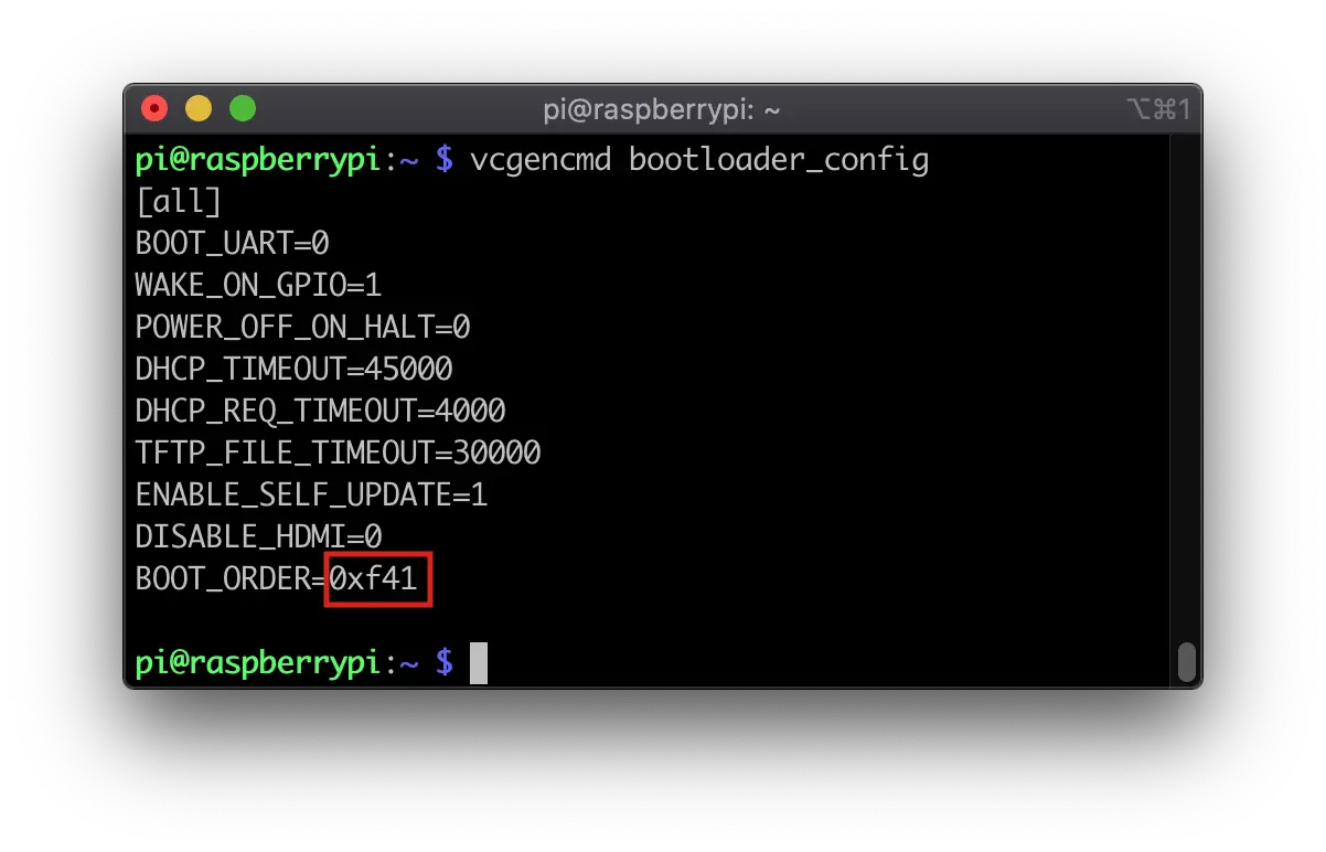 Raspberry Pi bootloader config output