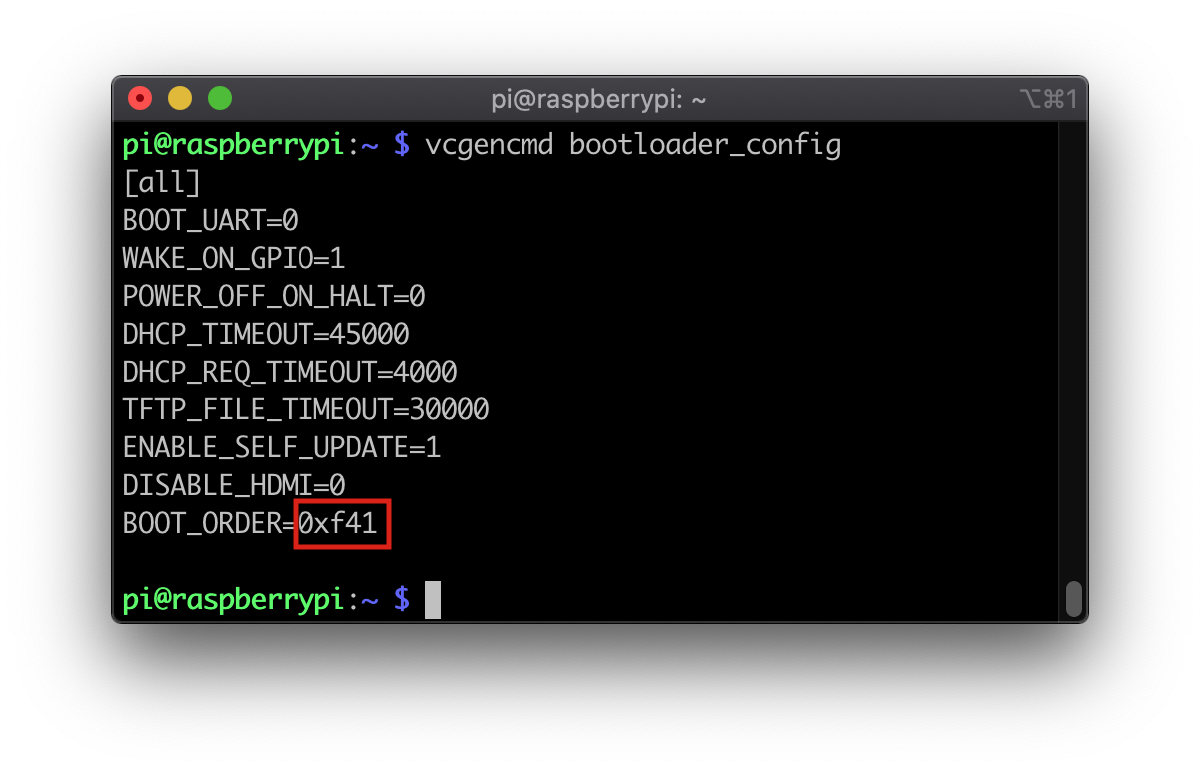 Raspberry Pi bootloader config output