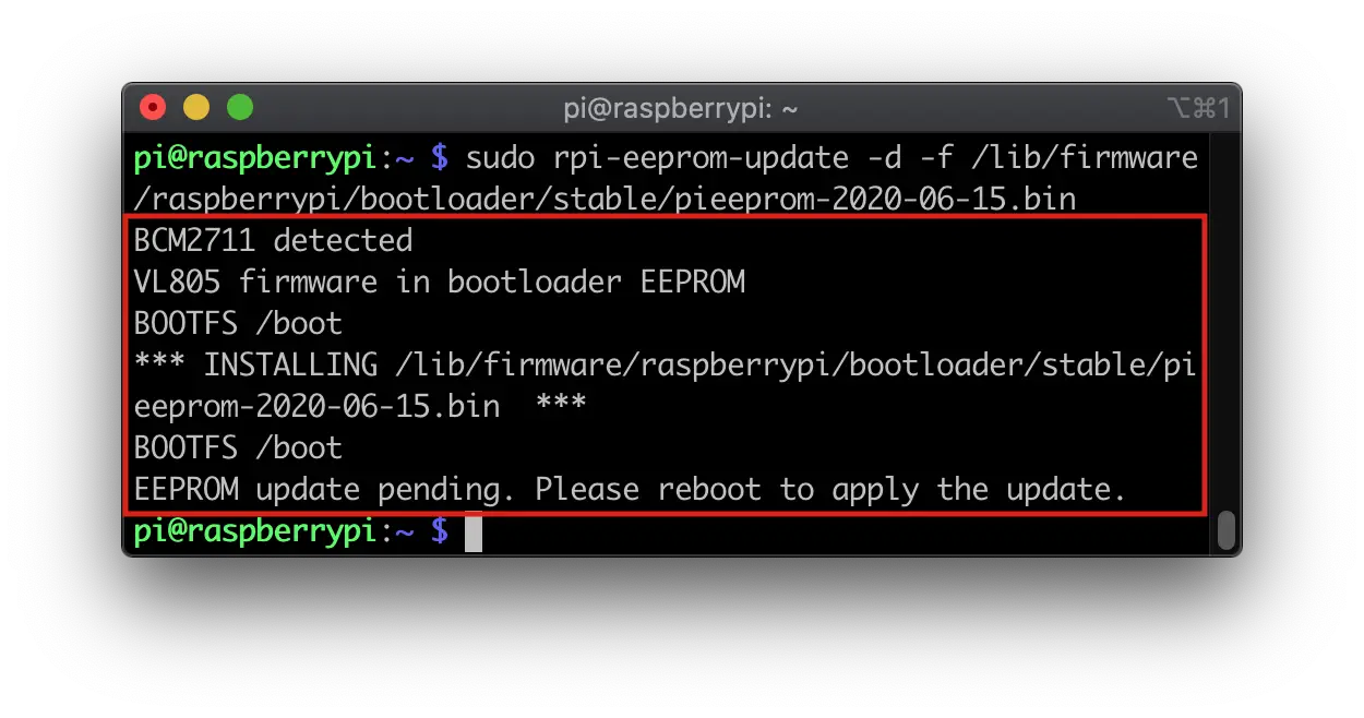 rpi-eeprom-update command output