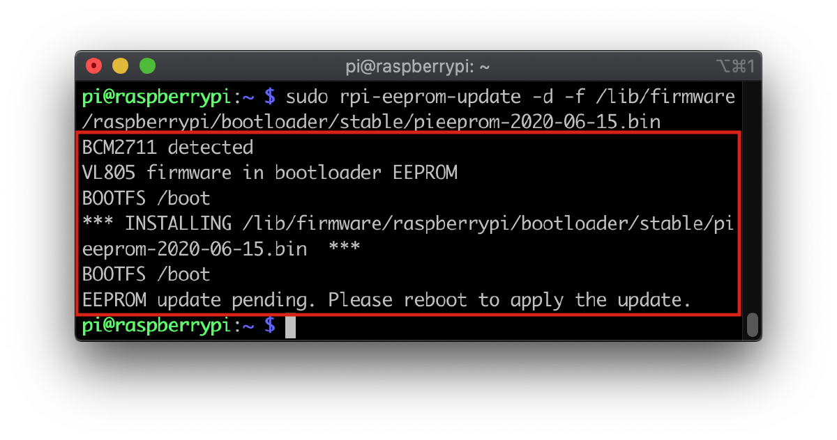 rpi-eeprom-update command output