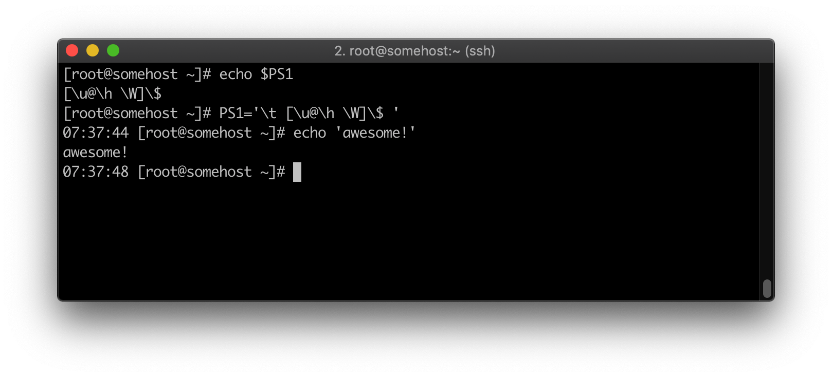 bash prompt changing PS1 variable temporarily