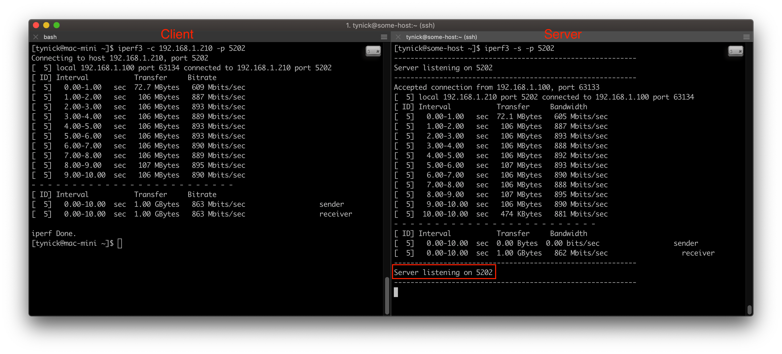 iperf tcp client/server port