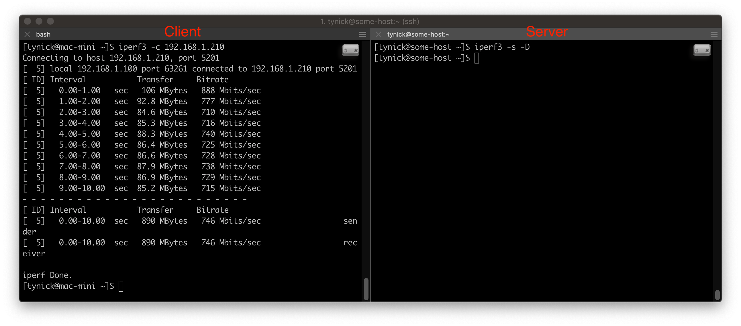 iperf tcp client/server