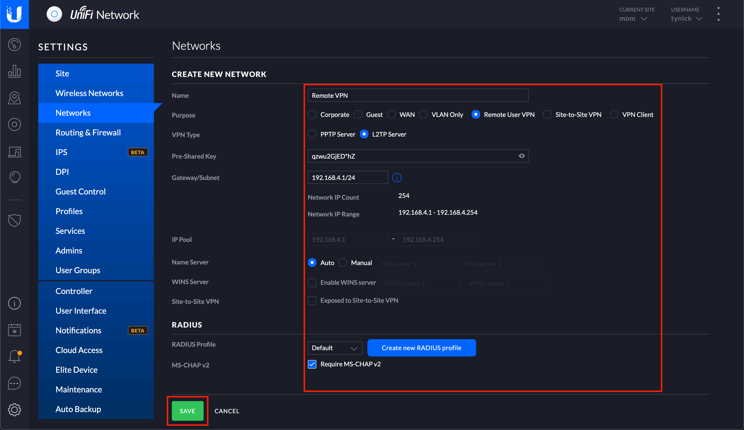 create new network screen