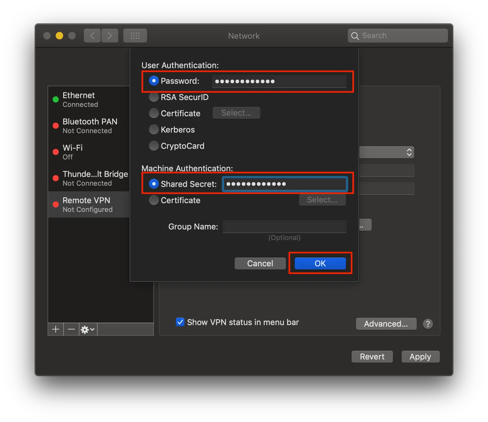 macos network authentication settings screen