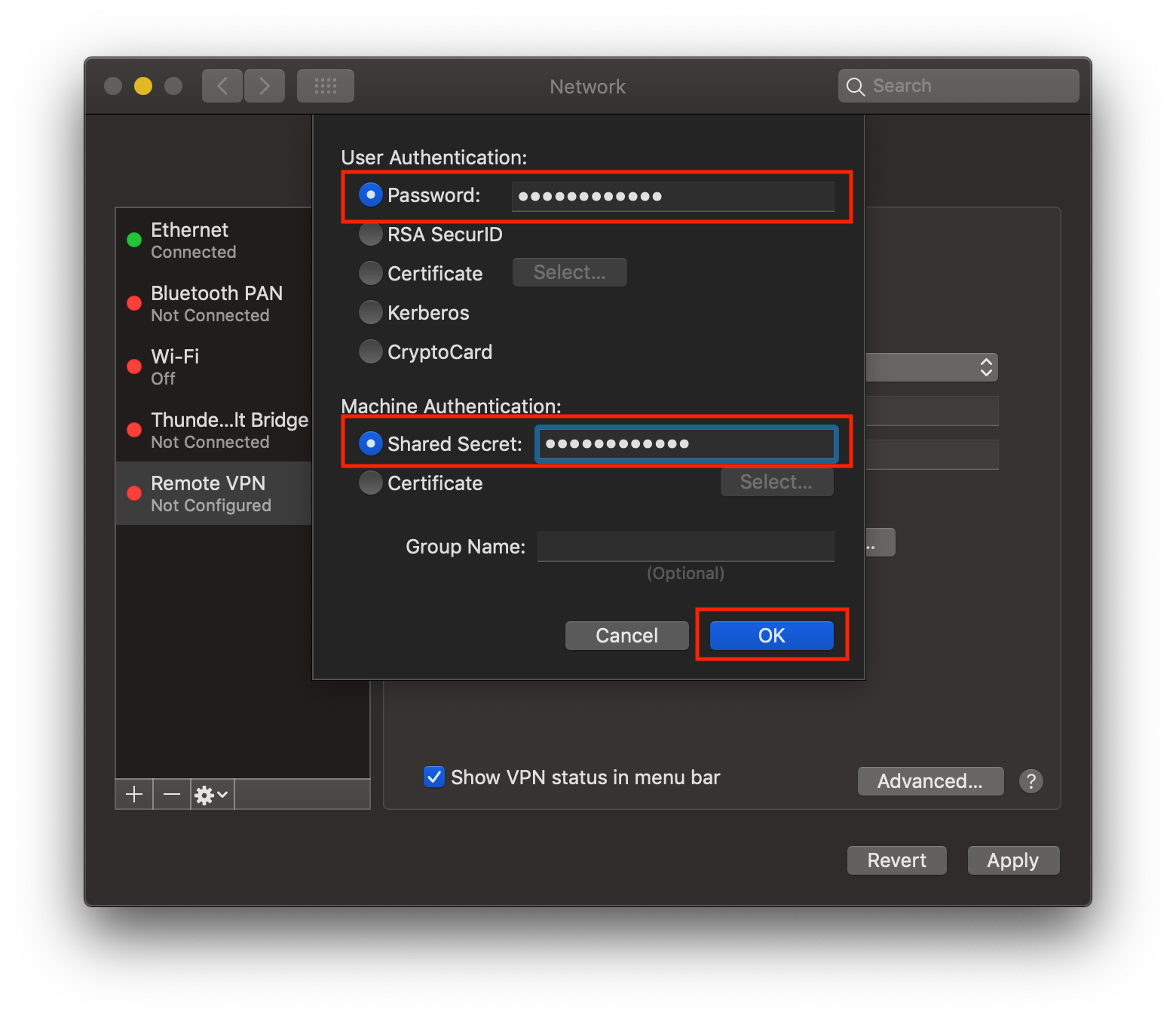 macos network authentication settings screen