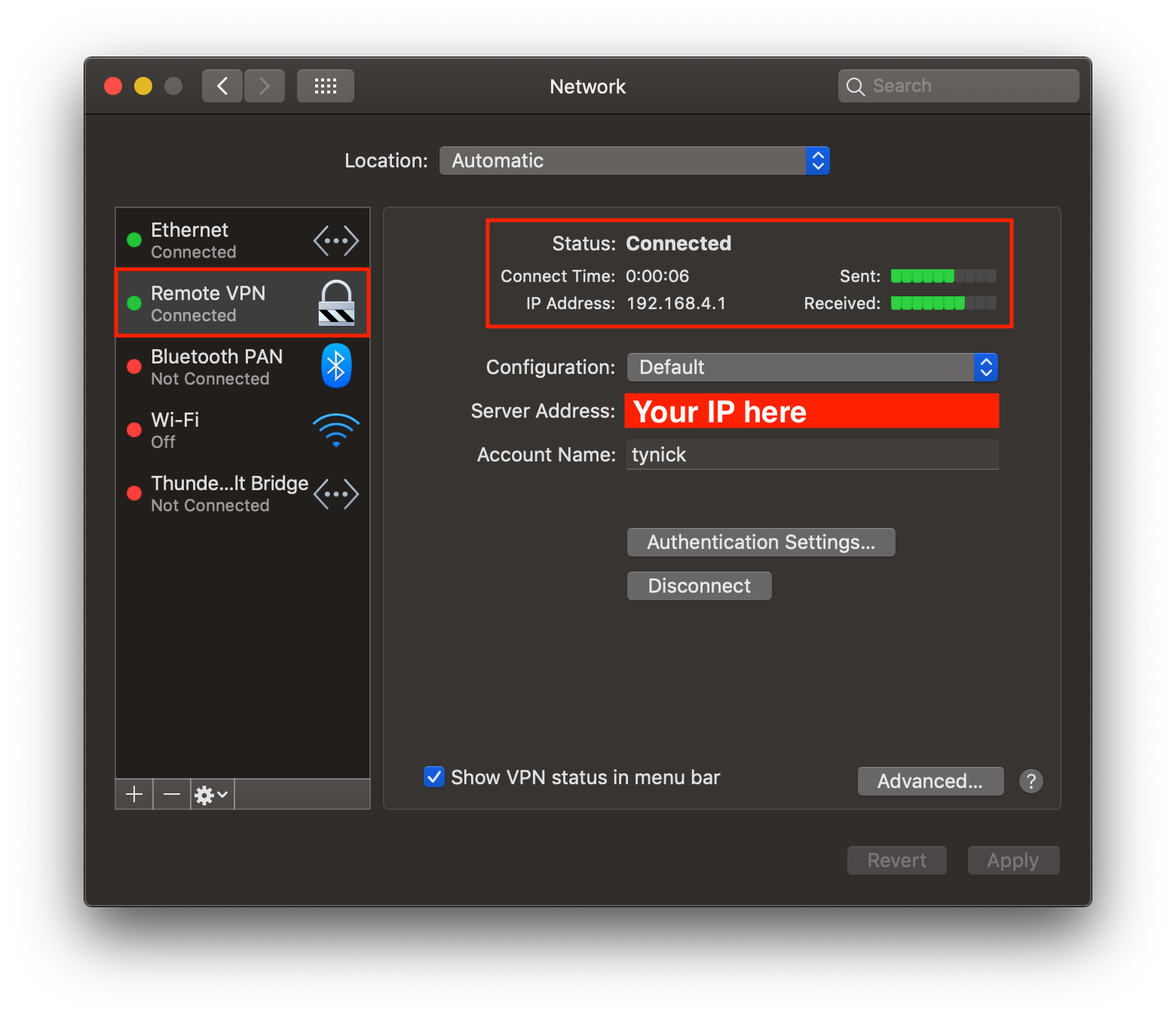 macos vpn network connected screen