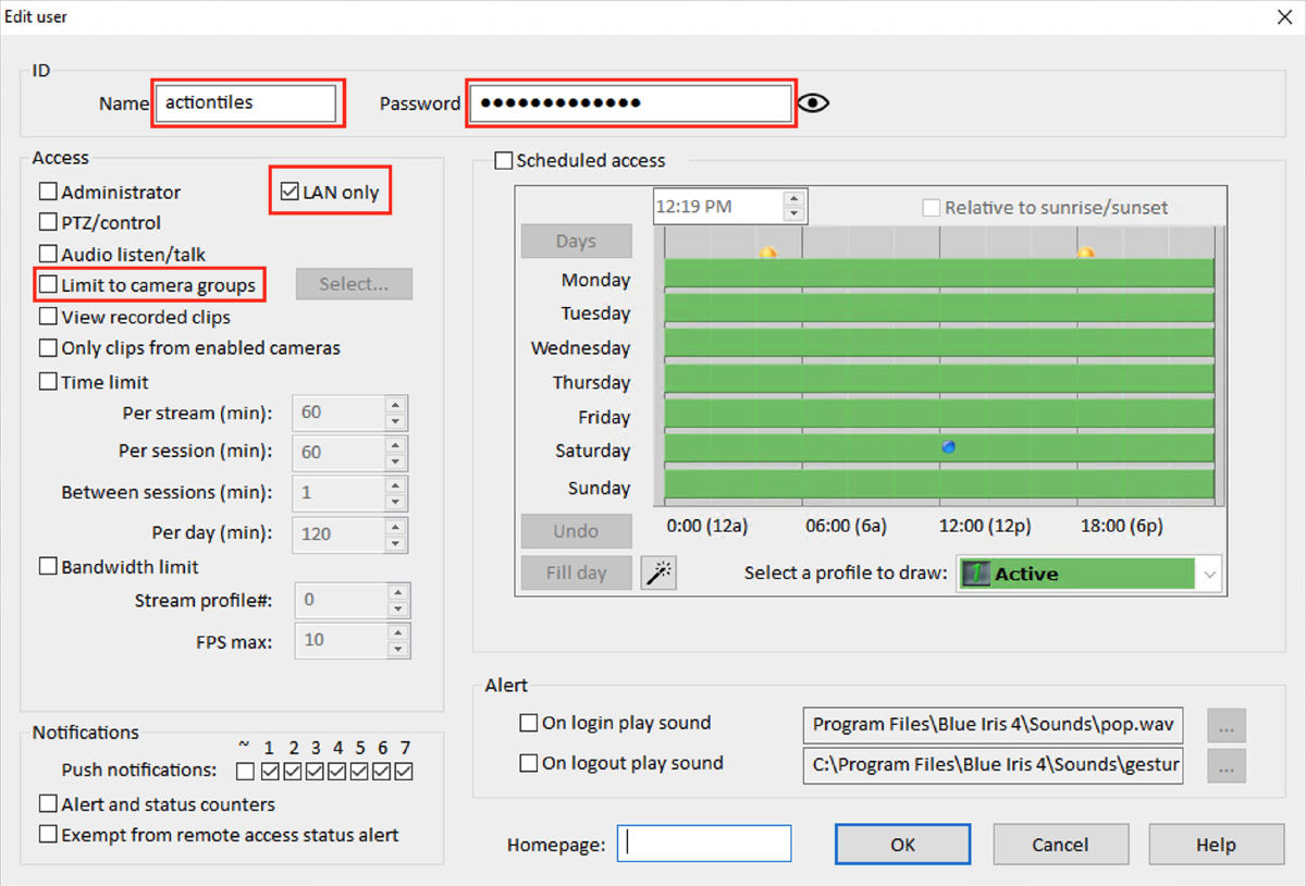 blue iris add user