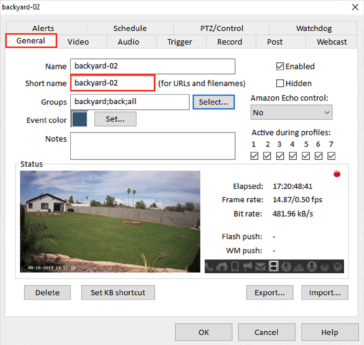 blue iris camera properties