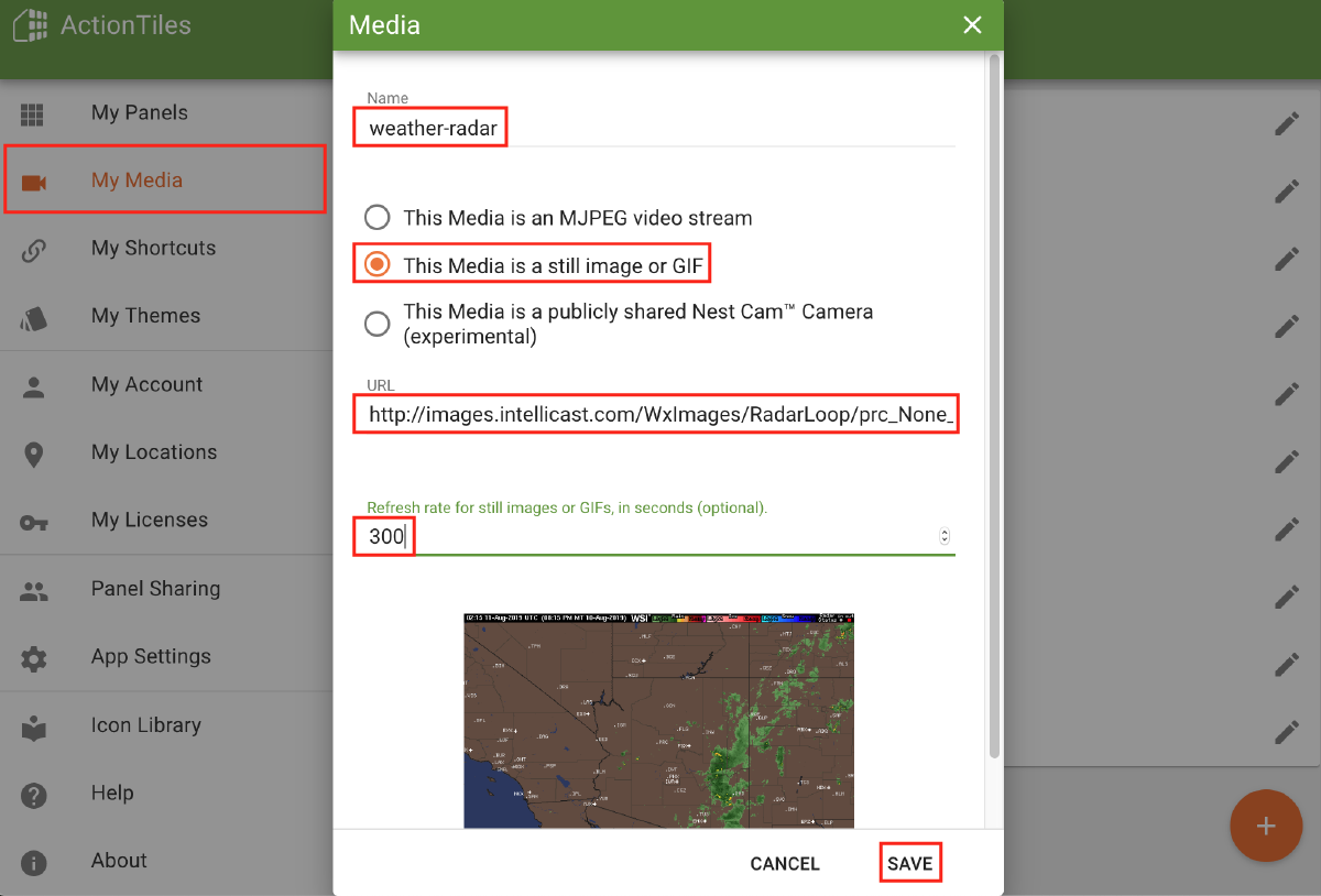 actiontiles add weather media