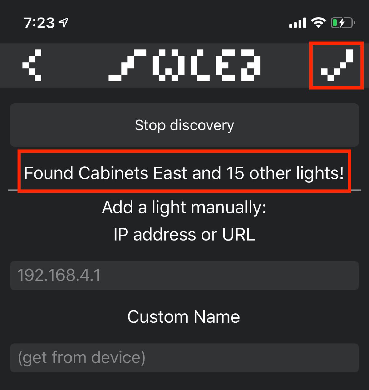 WLED app found lights