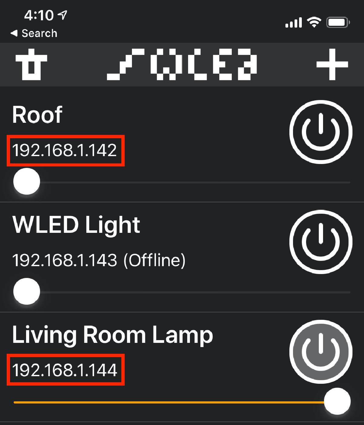 WLED app IPs