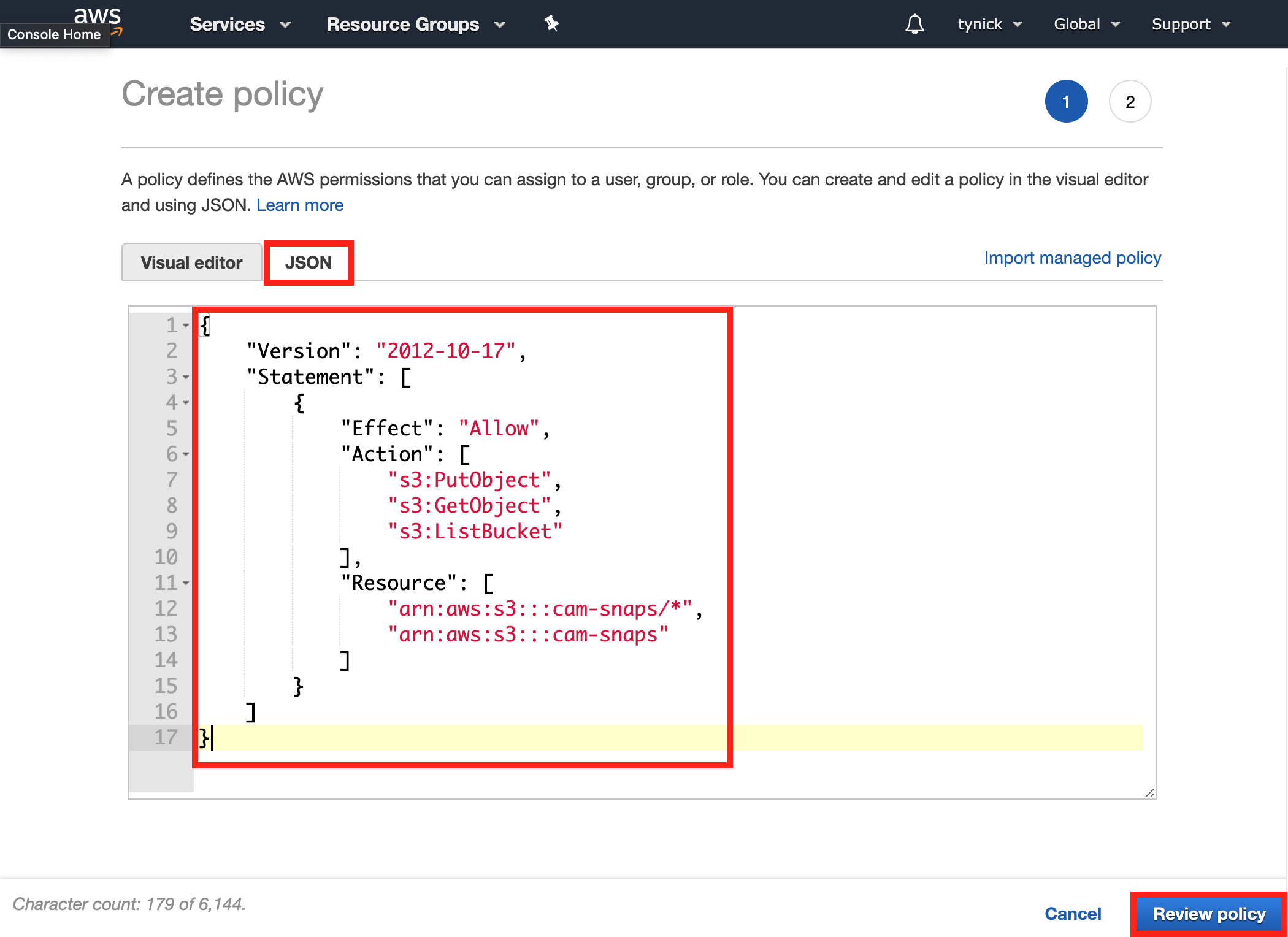 aws iam policy creation