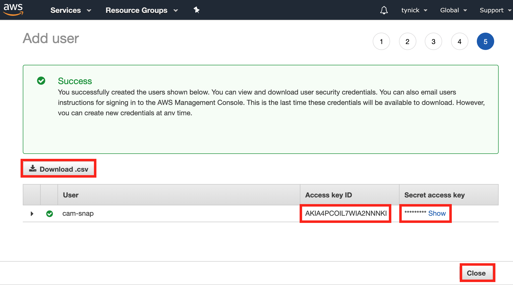 aws iam new user keys