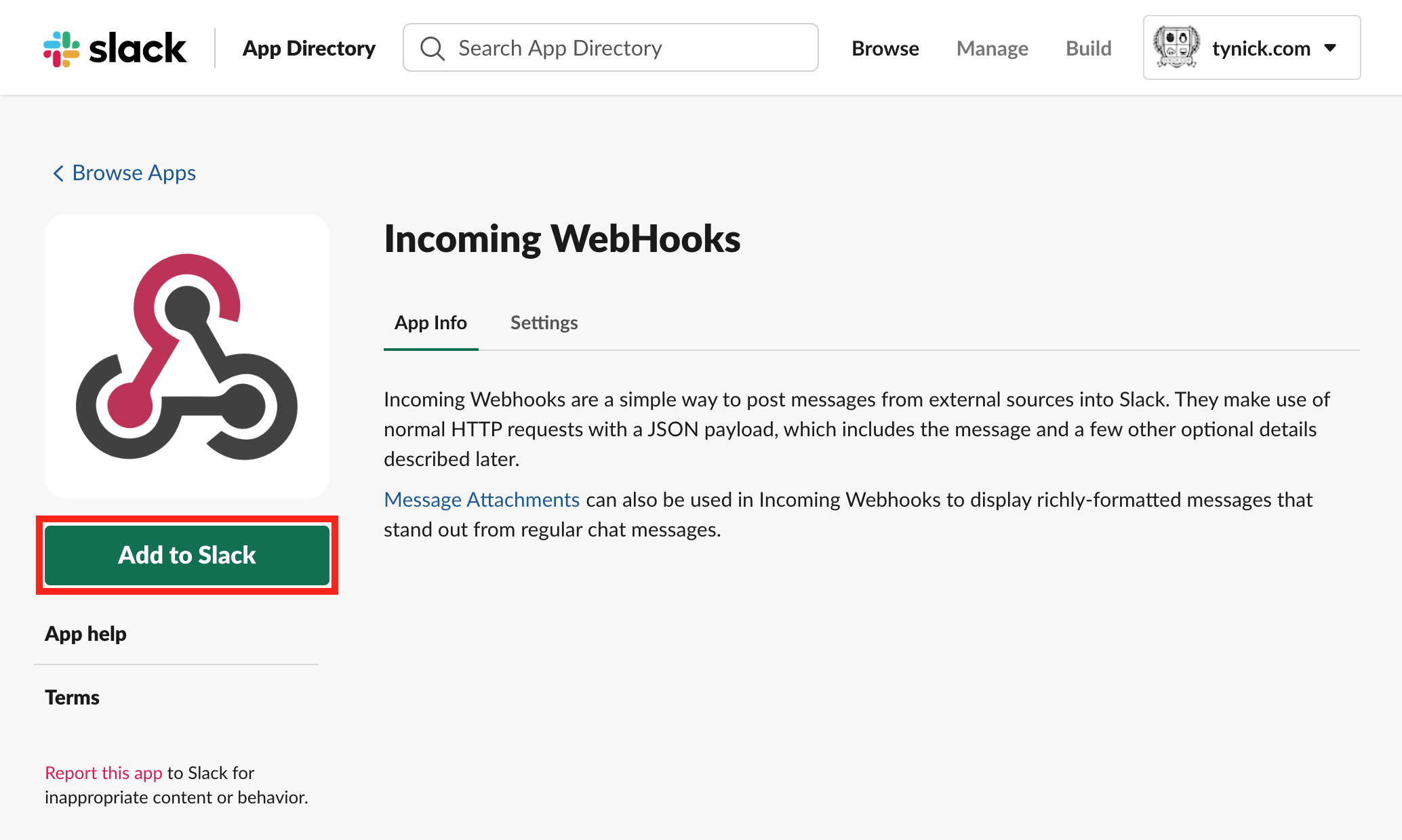 slack add webhook