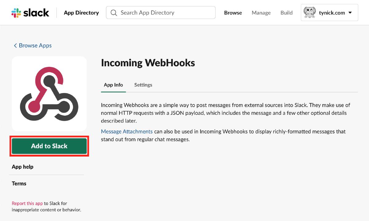 slack add webhook