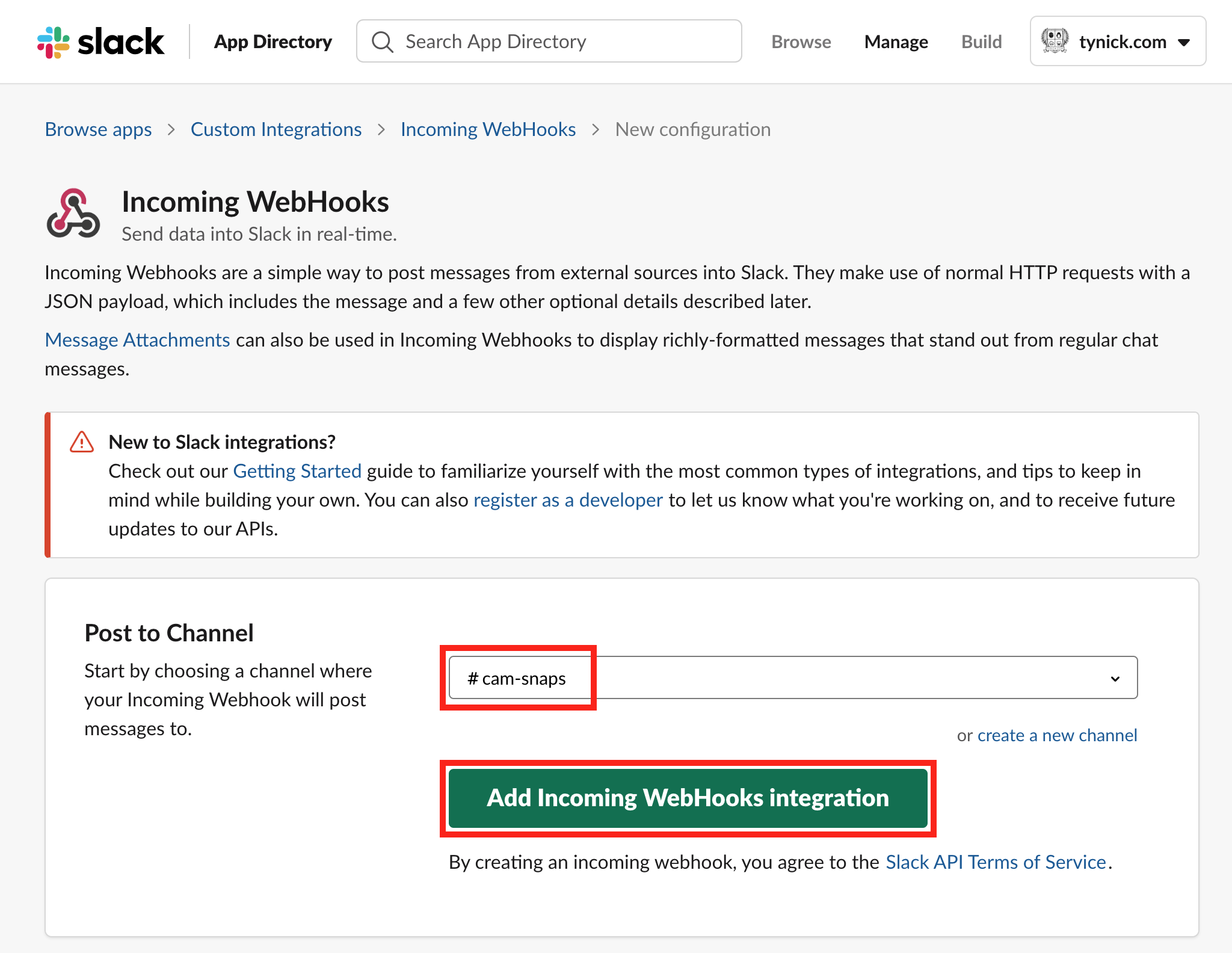 slack configure webhook