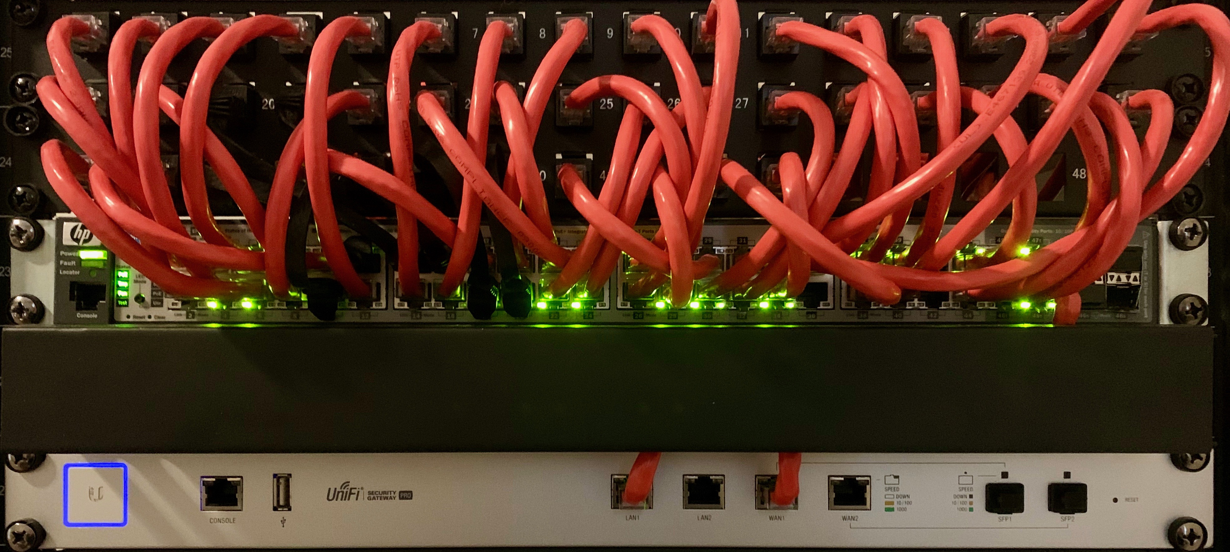 networking equipment mounted in rack