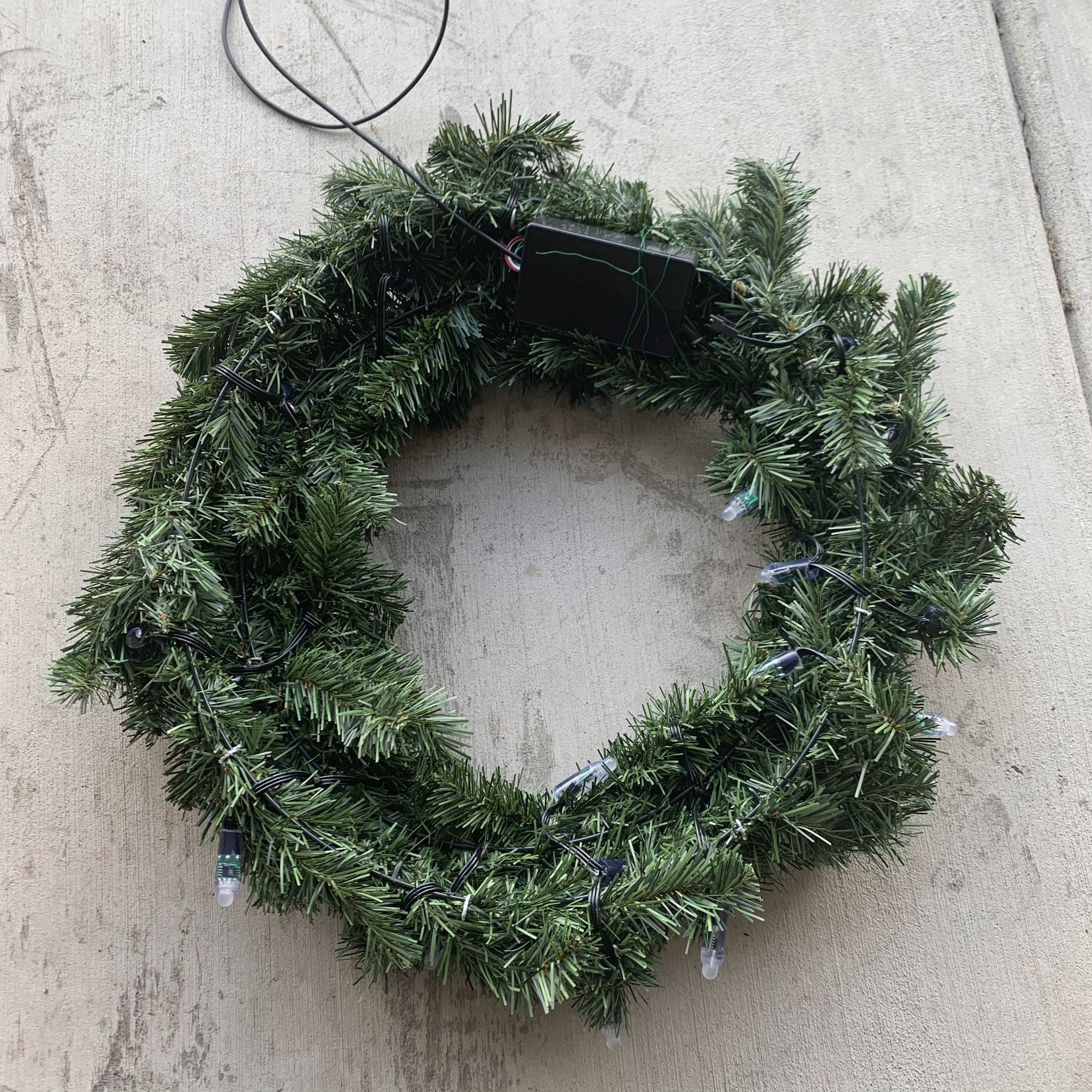 Back of wreath with WS2811 LEDs and project box