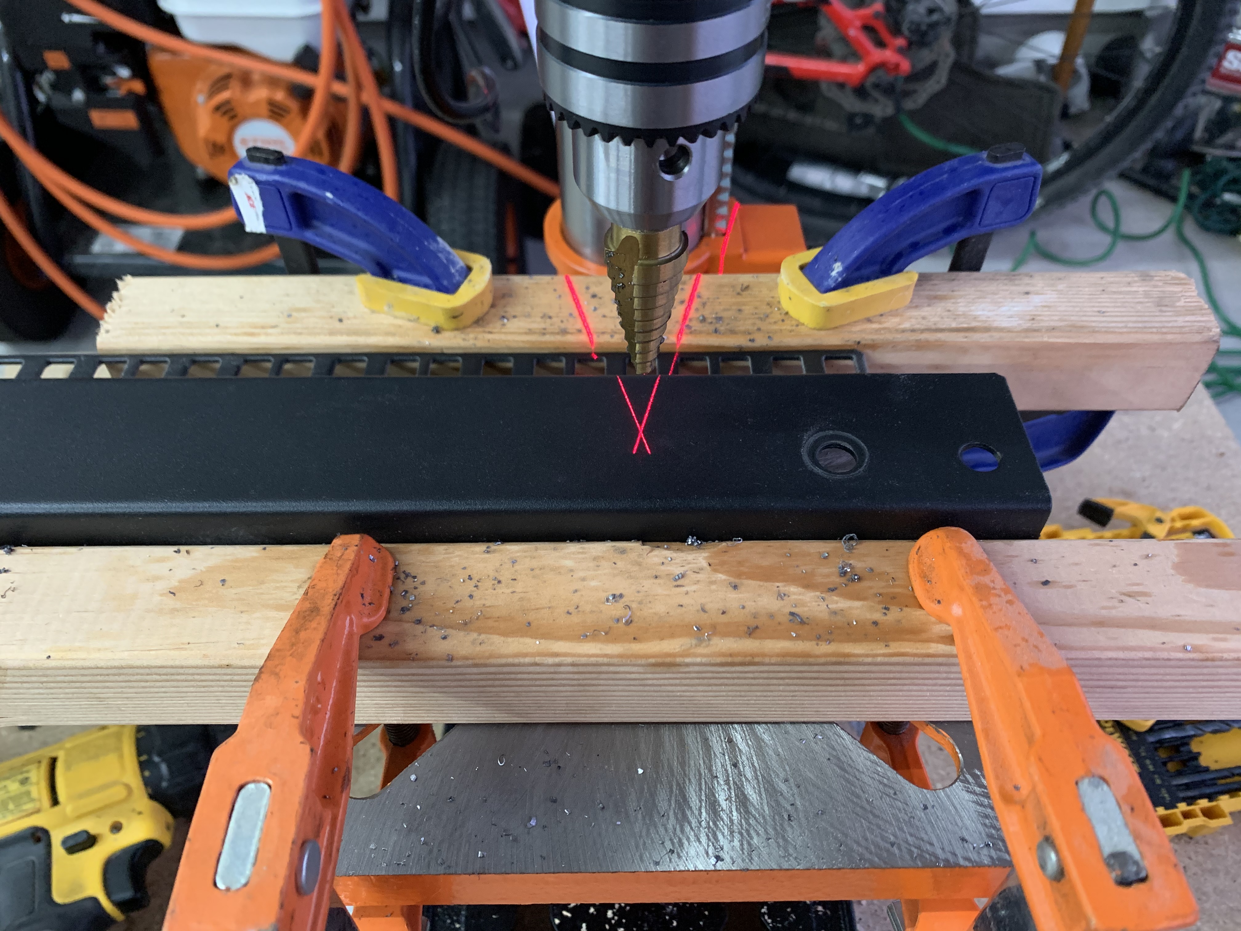 Lining up hole with laser before clamping