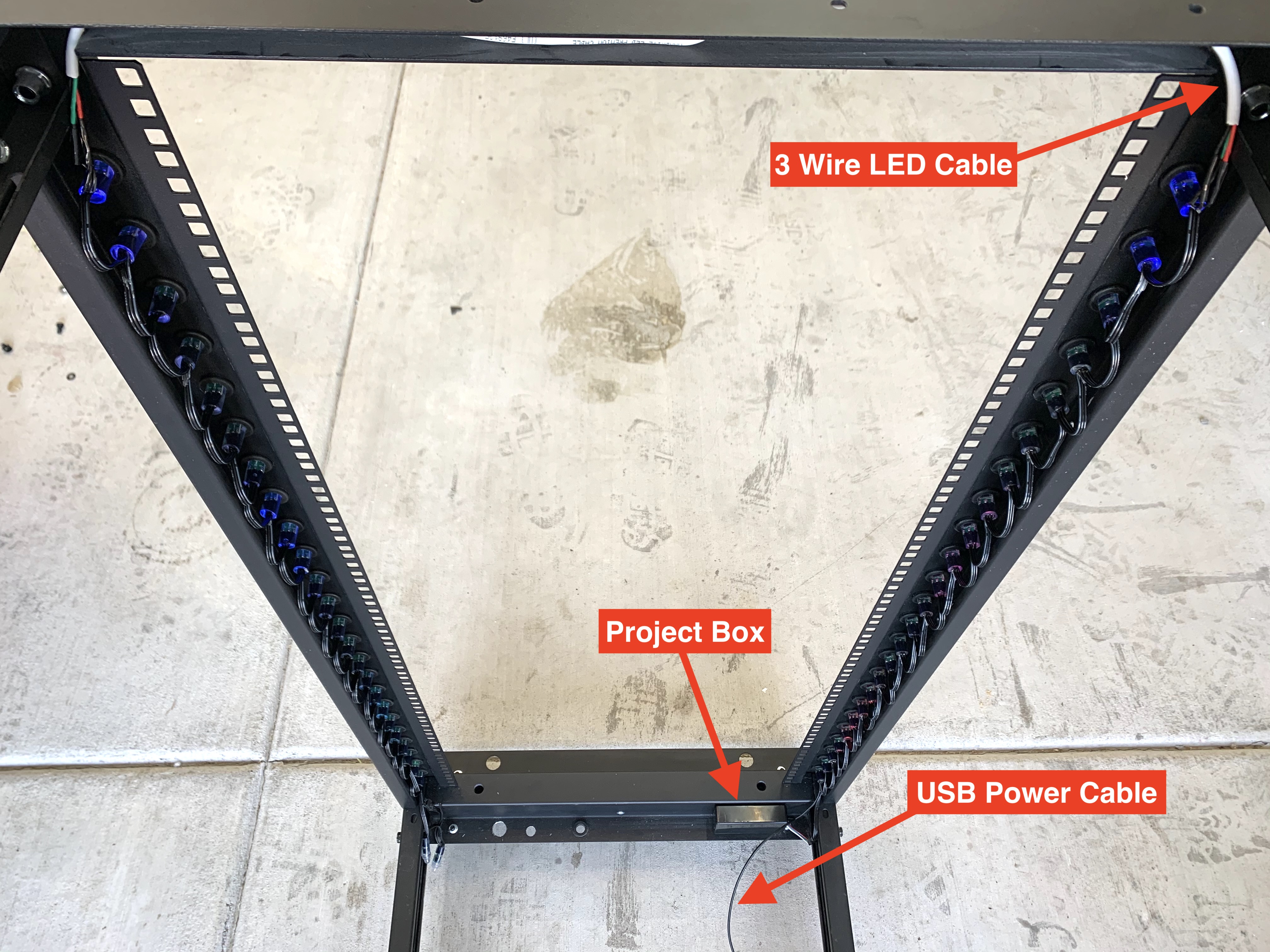 LEDs install in server rack from rear side