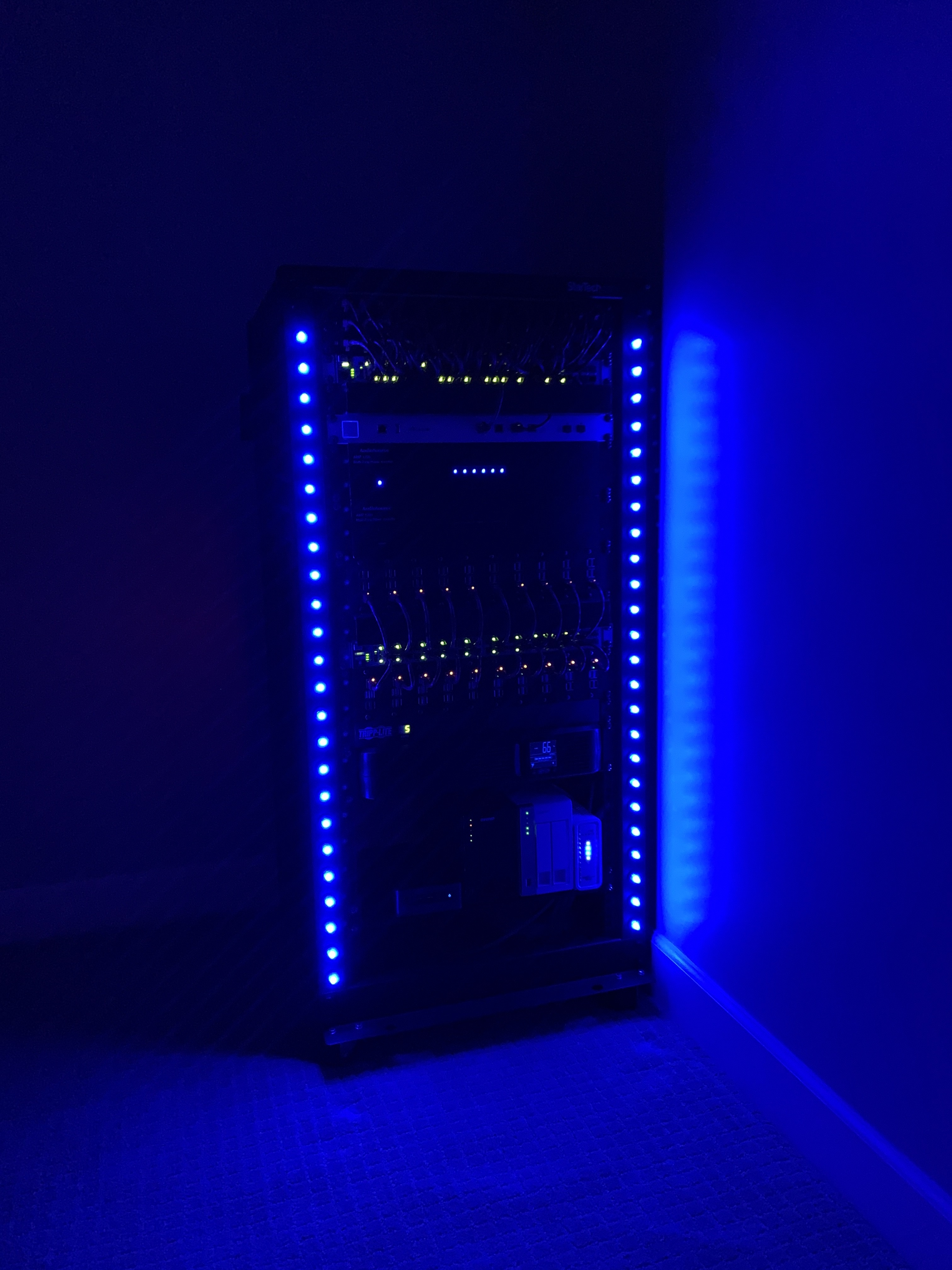 Server rack with blue LEDs