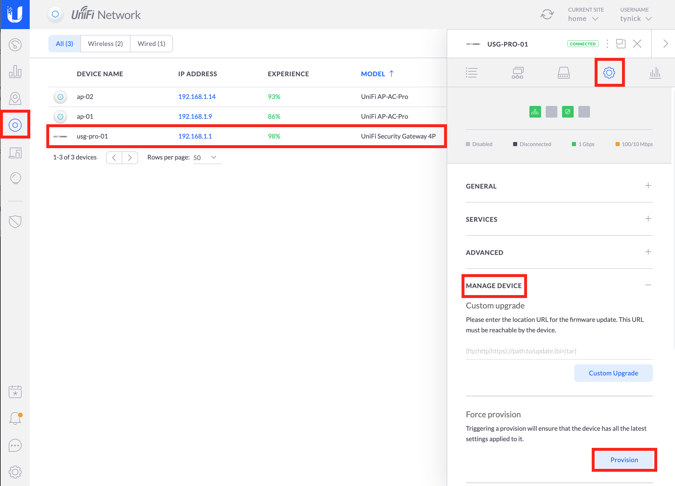 USG web interface force provision